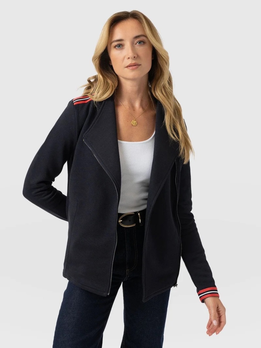 Saint + Sofia Black asymmetric biker jacket, size 8